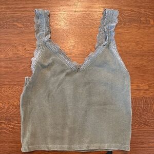 American Eagle Outfitters Gray Ribbed Top with Lace Detail